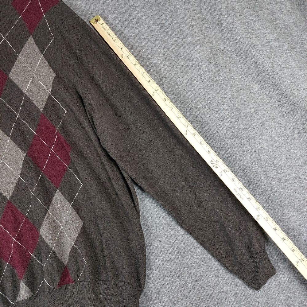 CHATHAM ROAD MENS BROWN ARGYLE PREPPY VNECK COTTON CASHMERE SWEATER SIZE LARGE - Picture 2 of 7